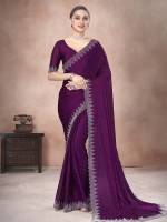 Dark Violet Satin Chiffon Saree